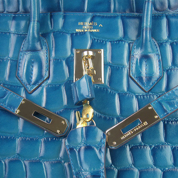 High Quality Fake Hermes Birkin 35CM Max Crocodile Veins Leather Bag Blue 6089 - Click Image to Close